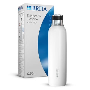 BRITA Edelstahlflasche schwarz für sodaTRIO Wassersprudler (1l) – isolierte & doppelwandige Premium Edelstahl Flasche mit stylischem Silikonring am Verschluss für rutschfestes Handling im Sale